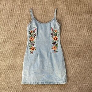 Forever 21 Floral Embroidered Denim Mini Dress